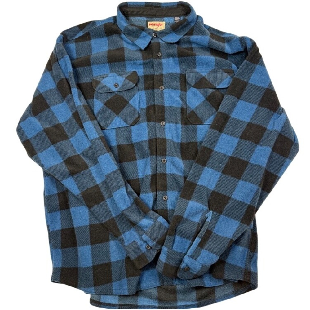 Wrangler Authentics Mens 3XL Blue Black Buffalo Plaid Fleece Button Down Shirt